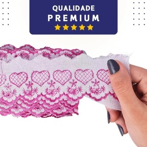 Bordado Inglês 5cm Coração Peça com 13,7 metros - Lese Bico Tira Bordada - Poliéster Algodão